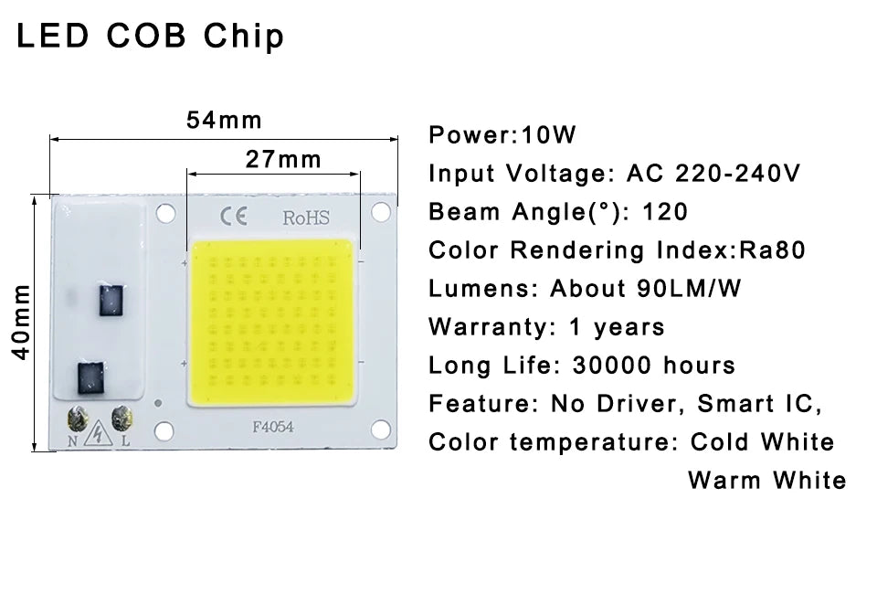 LED Chip COB lamp 10W 20W 30W 50W AC 220V 240V IP65 Smart IC No Need Driver DIY Flood light Led Bulb Spotlight Outdoor Lamp bead