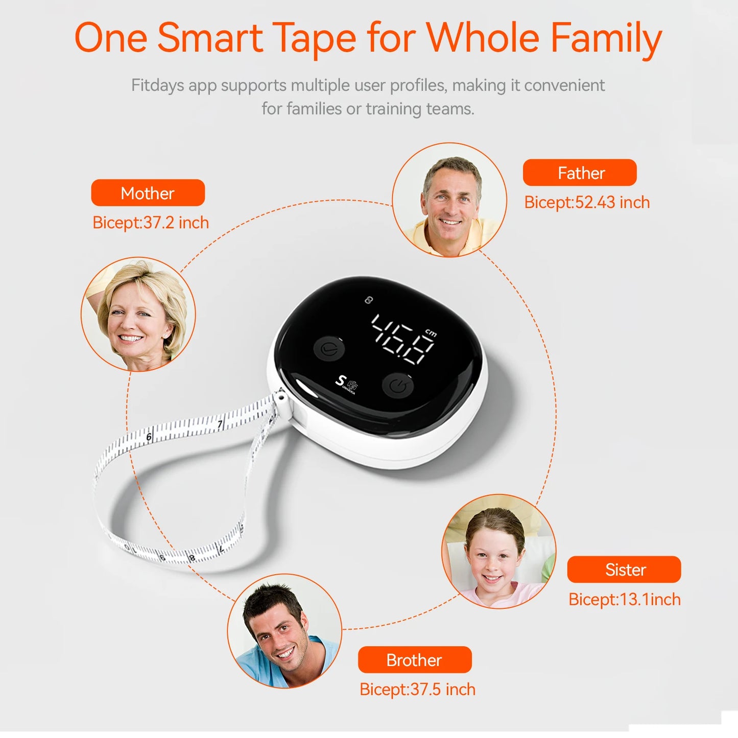 Fitdays Smart Body Tape Measure,Retractable Bluetooth Fitdays APP Monitoring Body Fat BMI Tool for Fitness Shape & Weight Loss