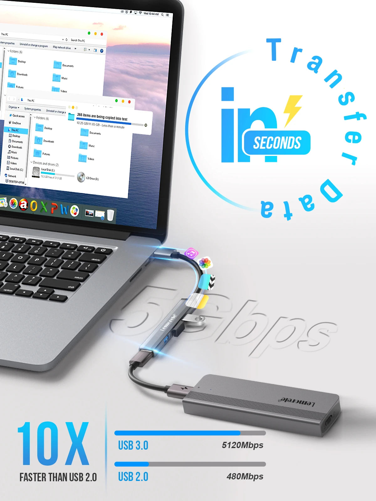 Lemorele 120cm 4Ports USB HUB OTG USB A 3.0 Adapter Multi Splitter Adapter Laptop Accessories For Xiaomi Lenovo Macbook Pro