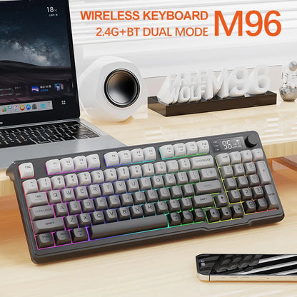 M96 Bluetooth Keyboard Wireless FREEWOLF Screen Gaming Keyboard,Electronic Screen, Multi-Device Connection,Ergonomics Gaming
