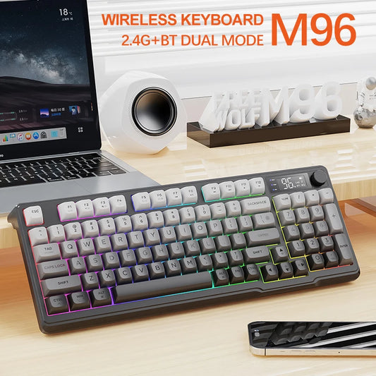 M96 Bluetooth Keyboard Wireless FREEWOLF Screen Gaming Keyboard,Electronic Screen, Multi-Device Connection,Ergonomics Gaming
