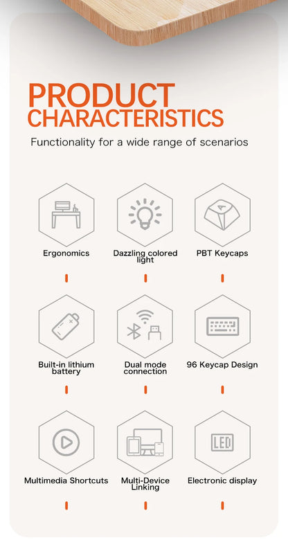 M96 Bluetooth Keyboard Wireless FREEWOLF Screen Gaming Keyboard,Electronic Screen, Multi-Device Connection,Ergonomics Gaming