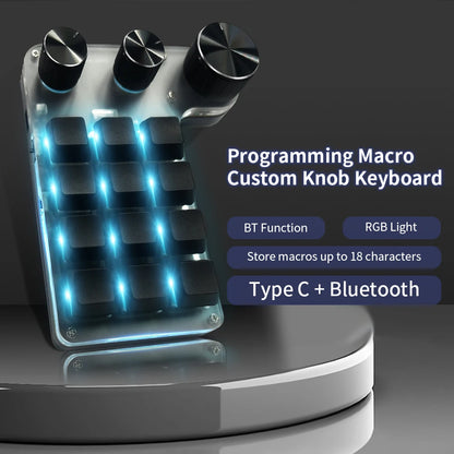 Bluetooth Programming Macro Custom 3 Knob Keyboard RGB 12 Key Copy Paste Photoshop Gaming Keypad Mechanical Hotswap Macropad
