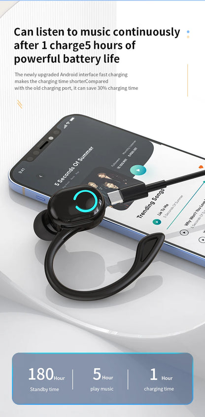 Wireless Bluetooth Earphones HIFI Bass With HD MIC Ear-Hook Earbuds Noise Cancelling Life Waterproof Game Sports Music Headsets