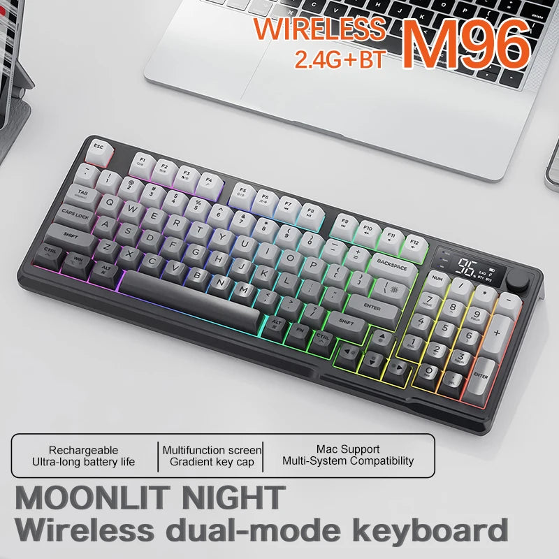 M96 Bluetooth Keyboard Wireless FREEWOLF Screen Gaming Keyboard,Electronic Screen, Multi-Device Connection,Ergonomics Gaming