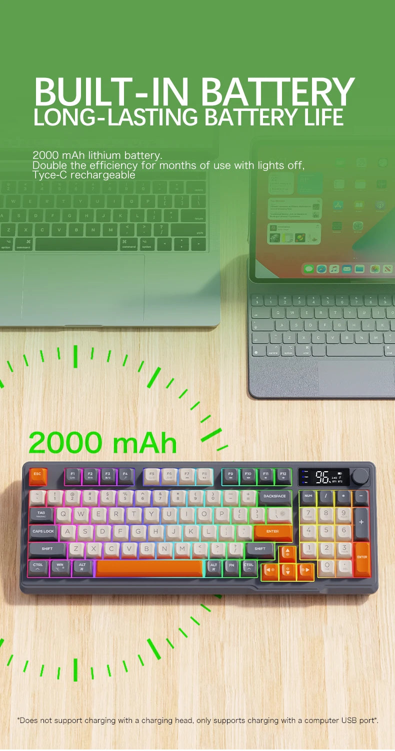 M96 Bluetooth Keyboard Wireless FREEWOLF Screen Gaming Keyboard,Electronic Screen, Multi-Device Connection,Ergonomics Gaming