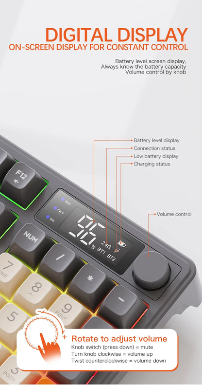 M96 Bluetooth Keyboard Wireless FREEWOLF Screen Gaming Keyboard,Electronic Screen, Multi-Device Connection,Ergonomics Gaming