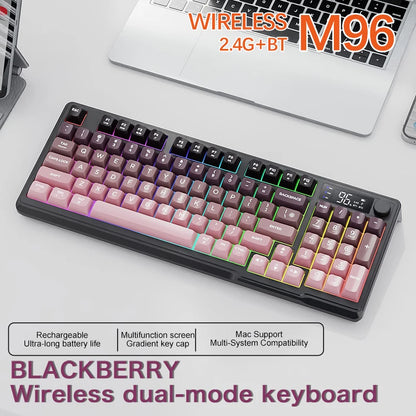 M96 Bluetooth Keyboard Wireless FREEWOLF Screen Gaming Keyboard,Electronic Screen, Multi-Device Connection,Ergonomics Gaming