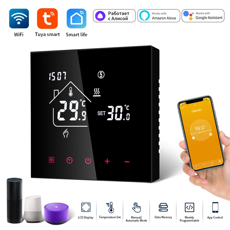 Smart Thermostat Wifi/NO Wifi Tuya Electric Floor Heating Temperature Controller Water/Gas Boiler Smart Life Work With Alexa