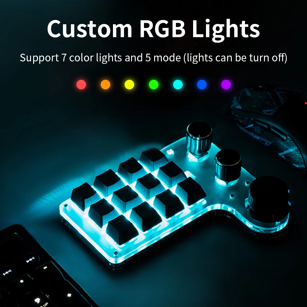 Bluetooth Programming Macro Custom 3 Knob Keyboard RGB 12 Key Copy Paste Photoshop Gaming Keypad Mechanical Hotswap Macropad