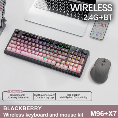 M96 Bluetooth Keyboard Wireless FREEWOLF Screen Gaming Keyboard,Electronic Screen, Multi-Device Connection,Ergonomics Gaming