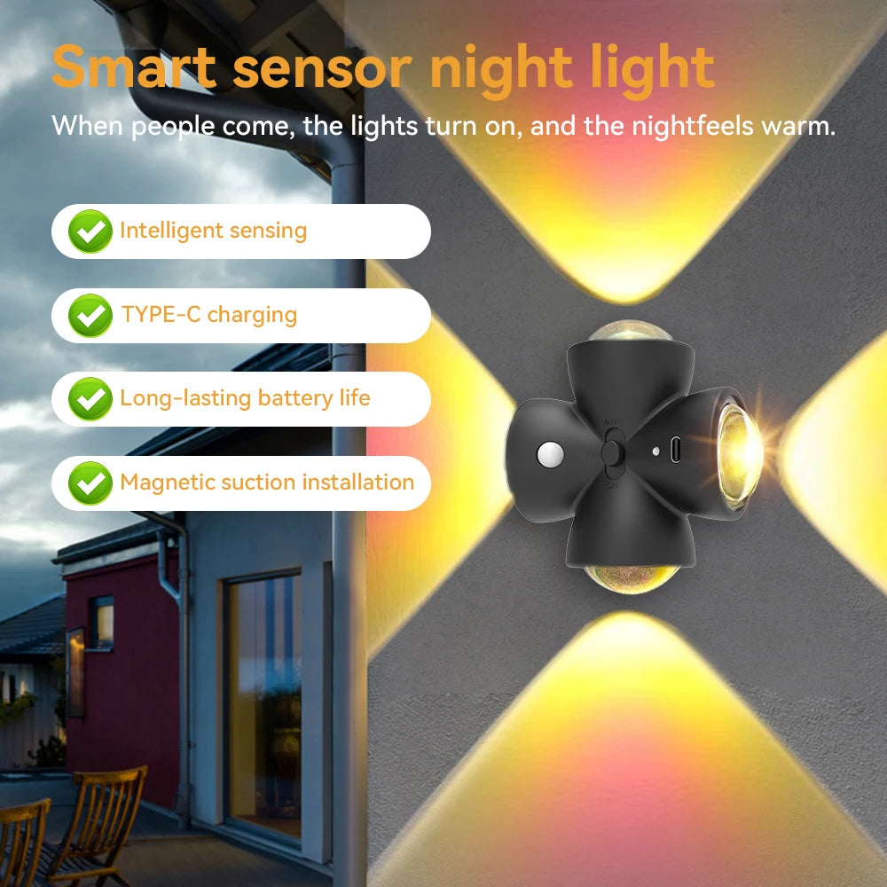 Smart Sensing LED Night Light with Motion Sensor Wall Lamp USB Rechargeable Bedside Night Lamp for Bedroom Hallway Bathroom Deco