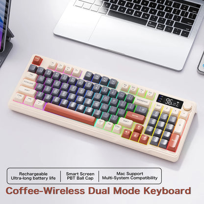 M96 Bluetooth Keyboard Wireless FREEWOLF Screen Gaming Keyboard,Electronic Screen, Multi-Device Connection,Ergonomics Gaming