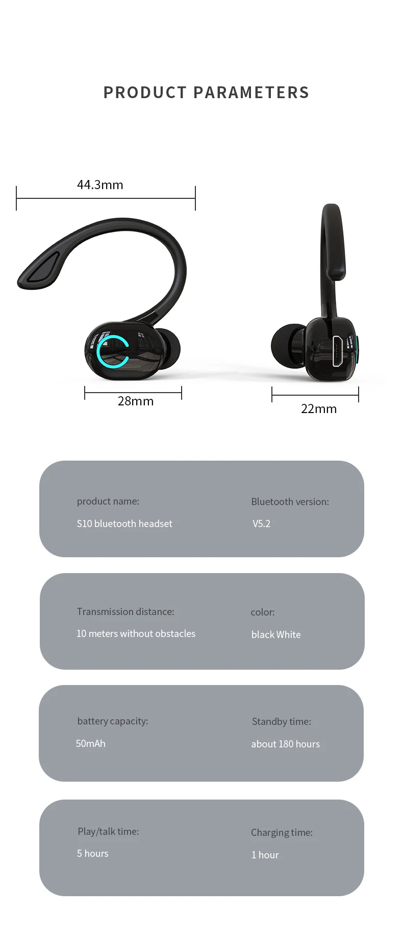 Wireless Bluetooth Earphones HIFI Bass With HD MIC Ear-Hook Earbuds Noise Cancelling Life Waterproof Game Sports Music Headsets