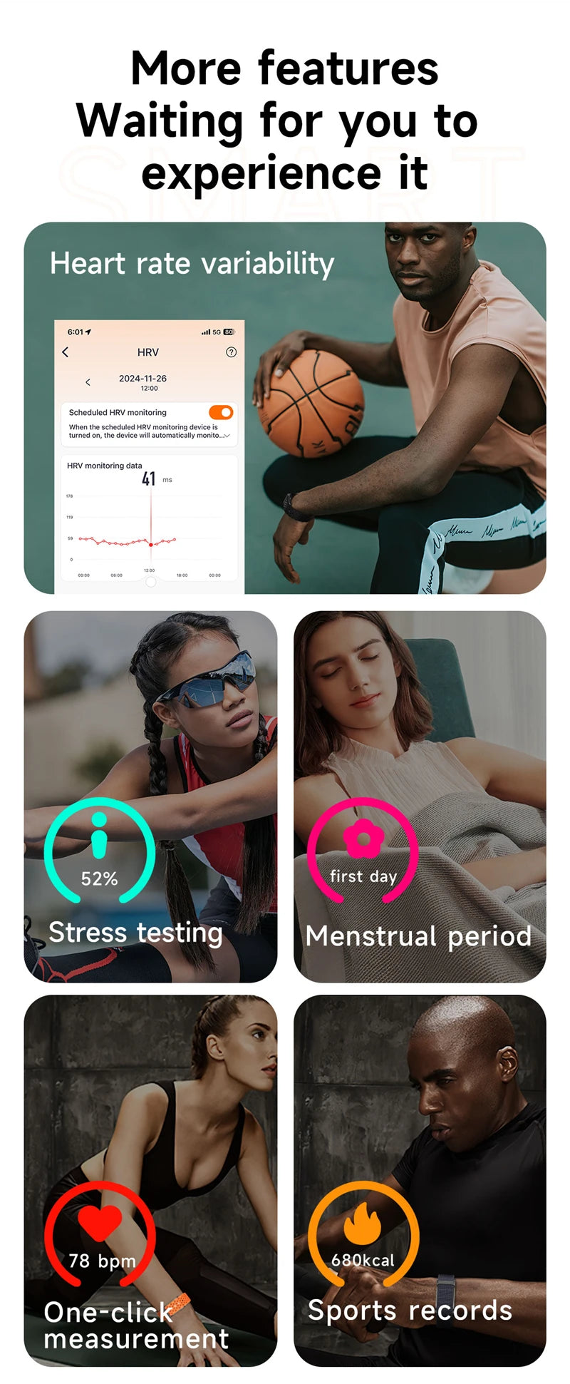 Smart Watch Men Women Fitness Smart Bracelet Sports Band Heart Rate Blood Pressure Monitor Waterproof Multifunction Watches