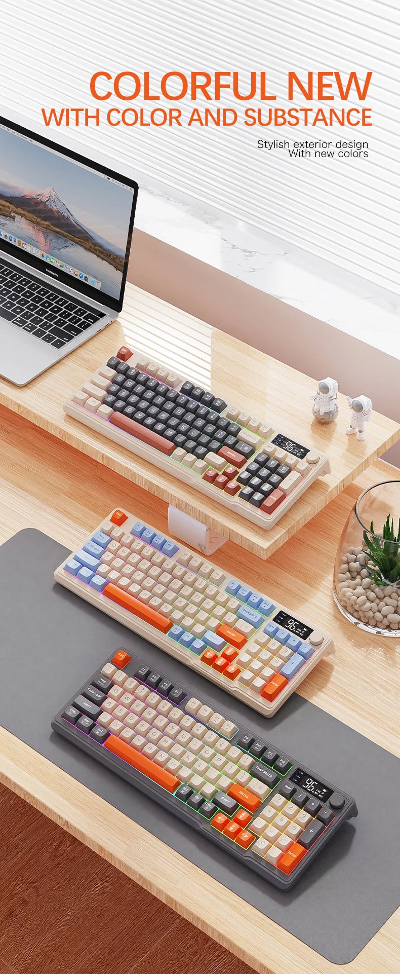 M96 Bluetooth Keyboard Wireless FREEWOLF Screen Gaming Keyboard,Electronic Screen, Multi-Device Connection,Ergonomics Gaming