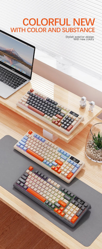 M96 Bluetooth Keyboard Wireless FREEWOLF Screen Gaming Keyboard,Electronic Screen, Multi-Device Connection,Ergonomics Gaming